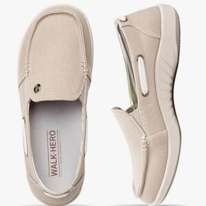 Walk Hero Beige Canvas Slip-On Shoes 8.5 Plantar Fascitis Arch Support Walking